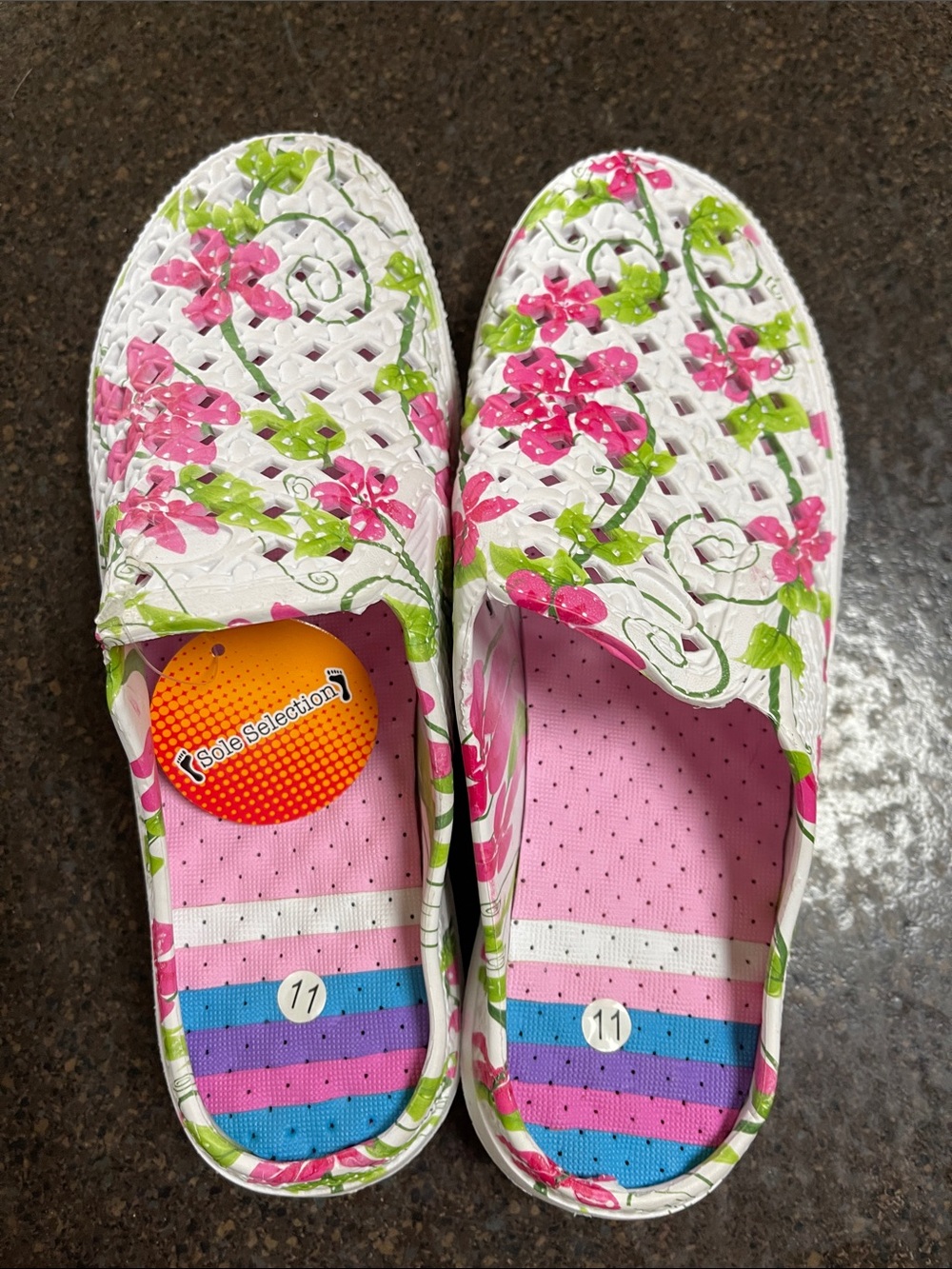 Floral Slip-On rubber Clogs in White, Pink & Green
